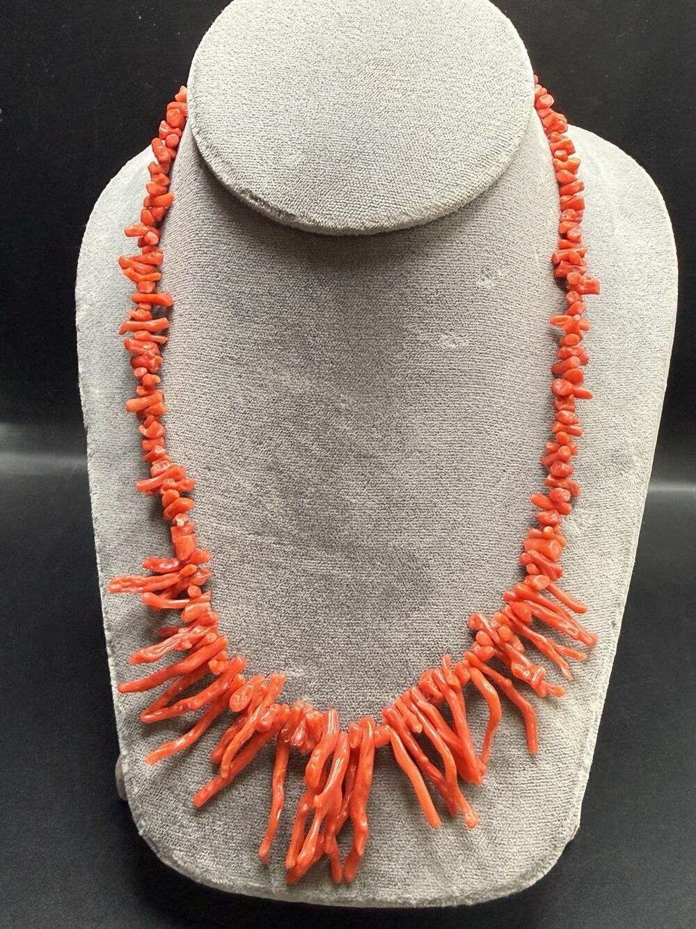 Vintage Italian Red Coral Branch Fringe Necklace Mediterranean 16.5- 17" 28.66g